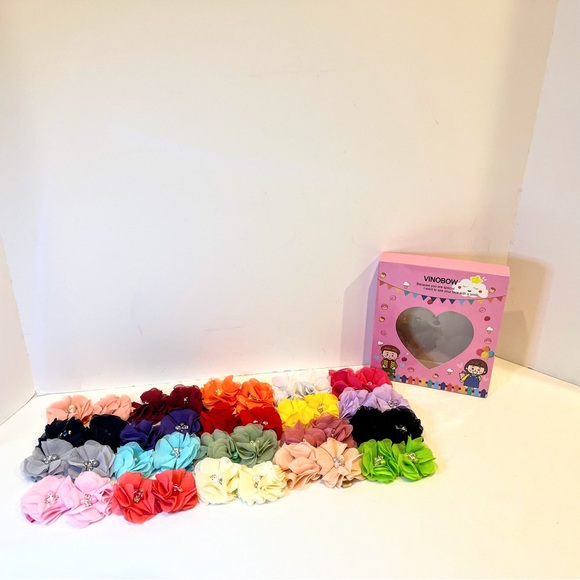 Vinobow Flower Soft Hair Bow with Faux Pearls and Rhinestones Set of 40 - Picture 9 of 10